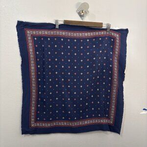 Ginnie Johansen silk scarf geometric foulard navy red cream fringed 26 Inch